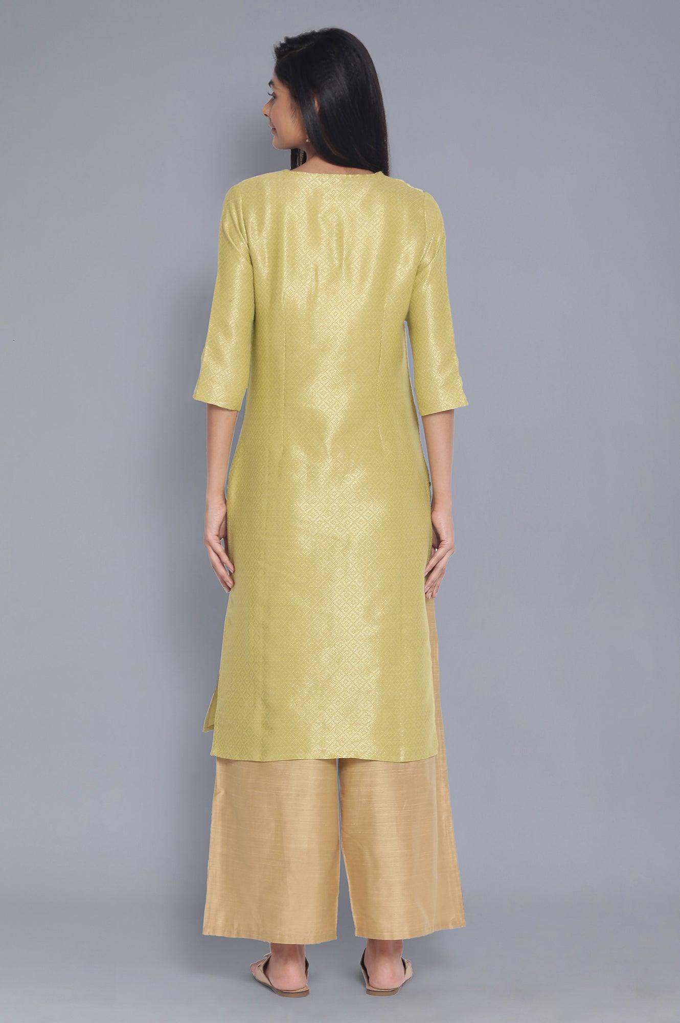 Moss Green Jacquard kurta - wforwoman