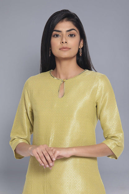 Moss Green Jacquard kurta - wforwoman