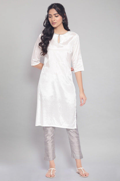 Ecru kurta with Silver Polka Print - wforwoman