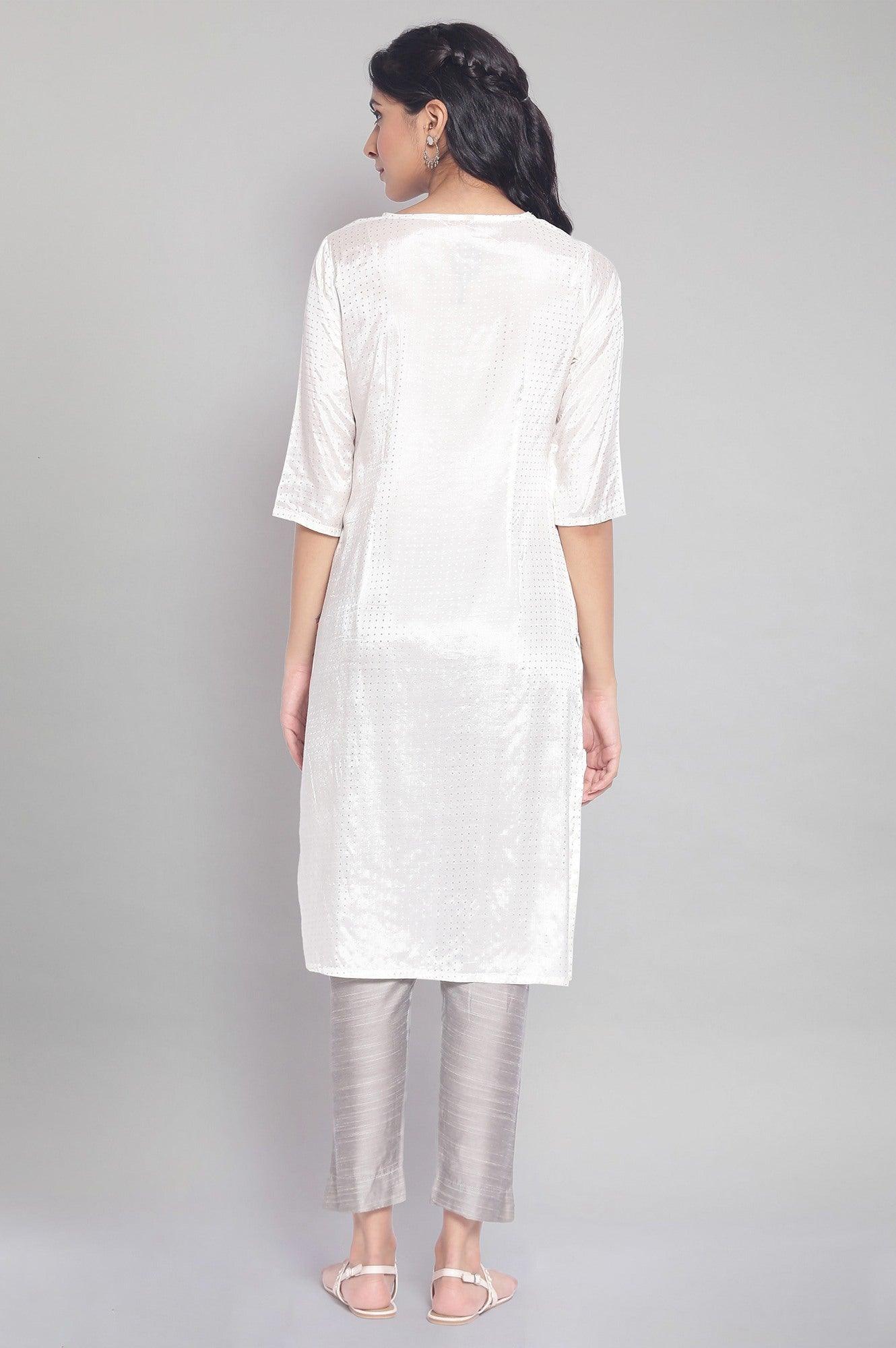 Ecru kurta with Silver Polka Print - wforwoman