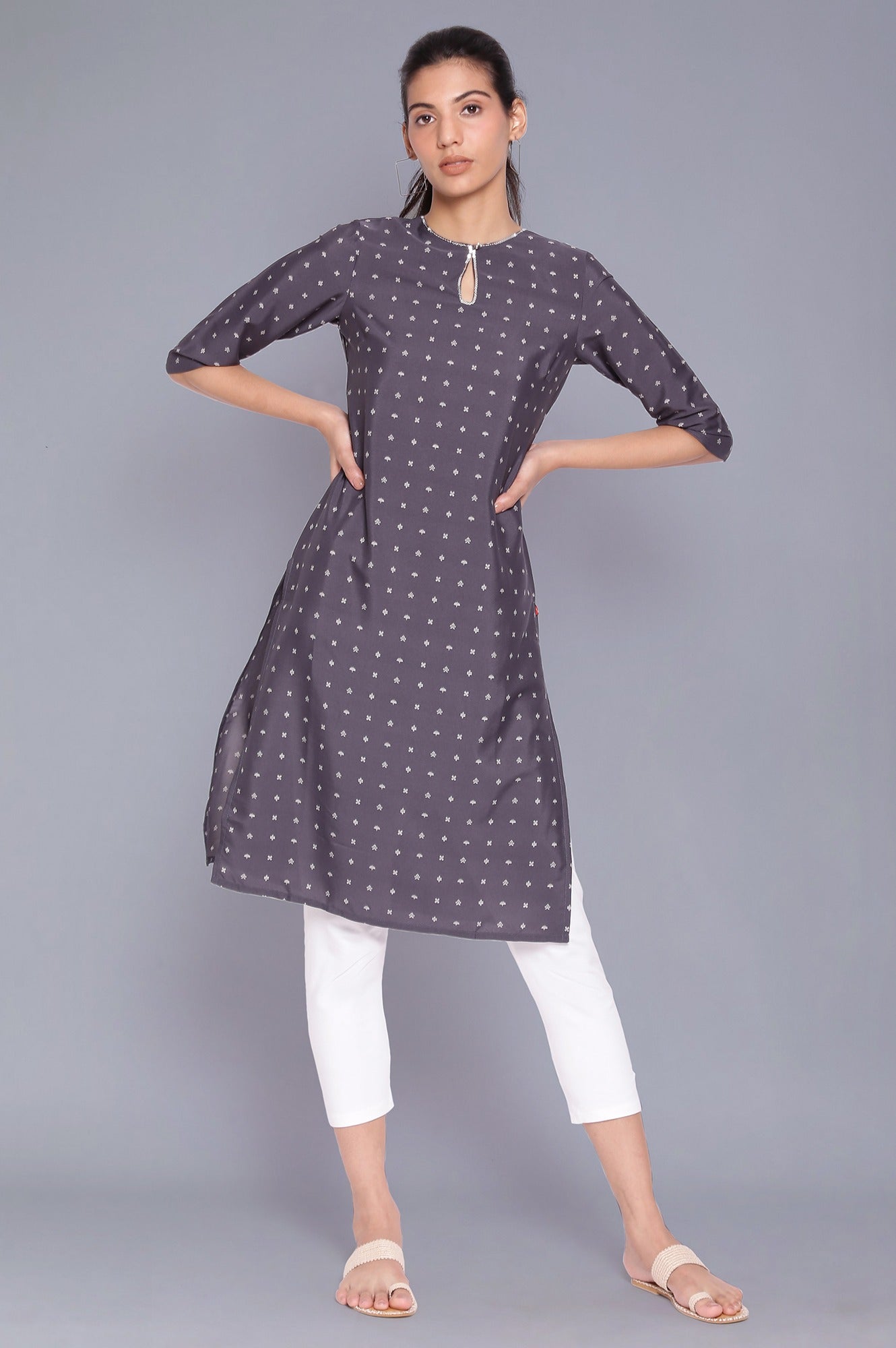 Grey Floral Print kurta