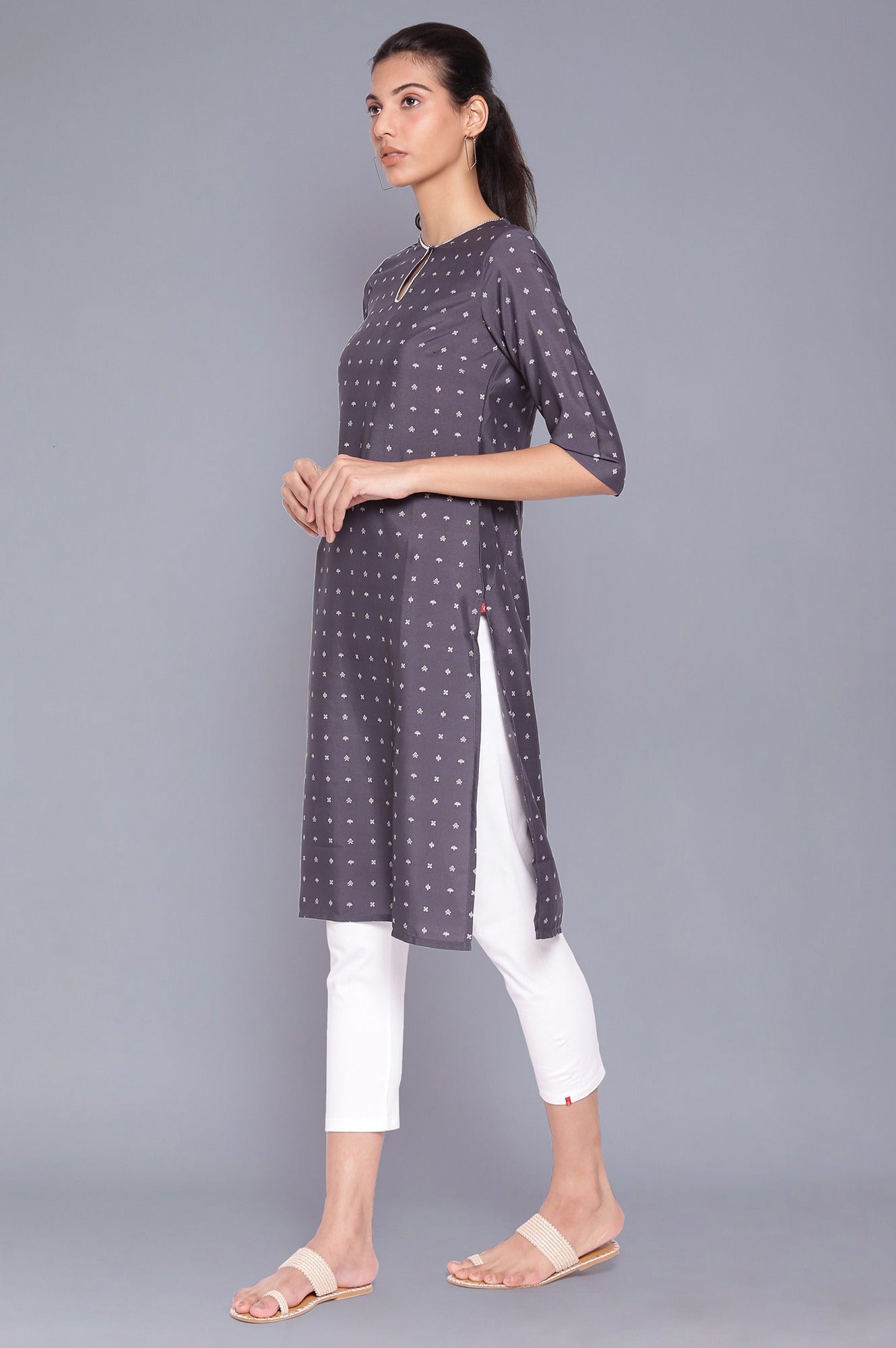 Grey Floral Print kurta