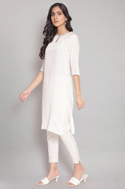 Ecru kurta with Silver Glitter Print - wforwoman