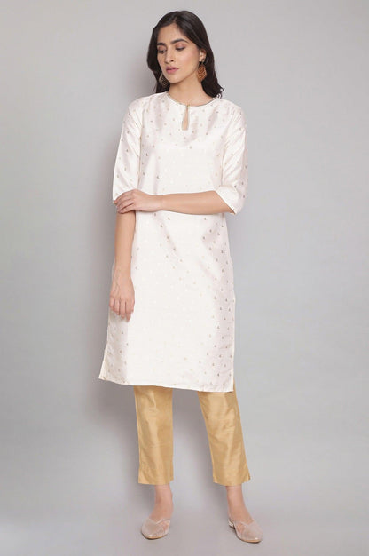 Ecru kurta with Gold Foil Print - wforwoman