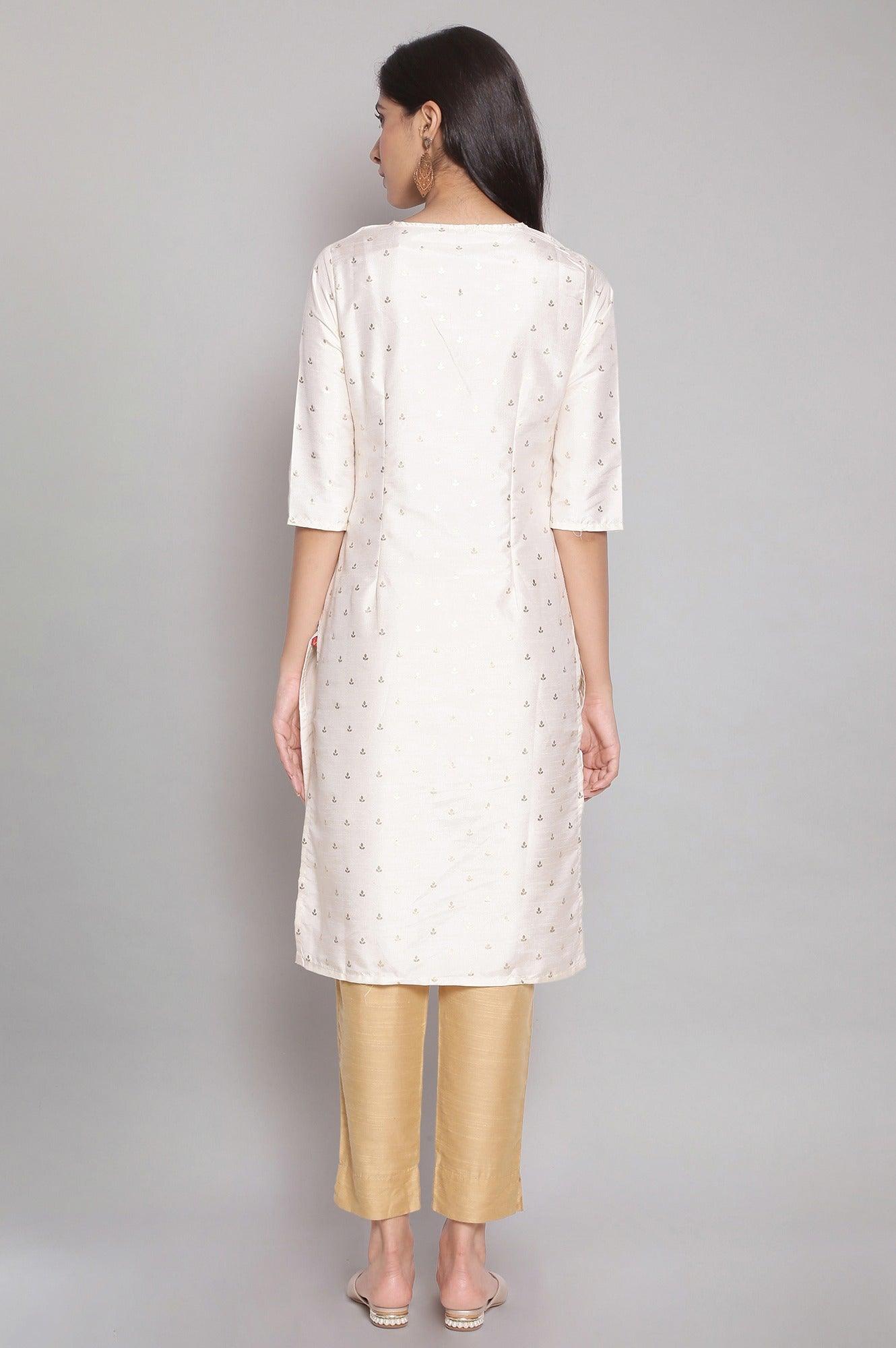 Ecru kurta with Gold Foil Print - wforwoman