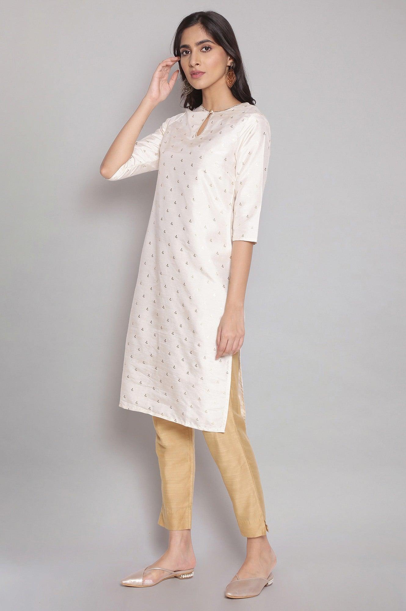 Ecru kurta with Gold Foil Print - wforwoman