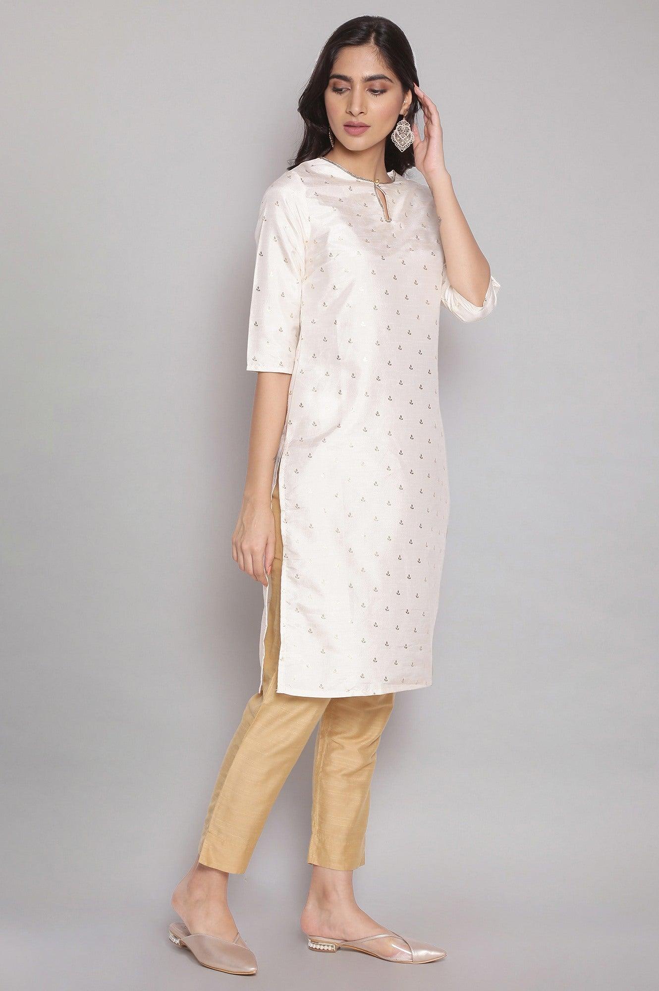 Ecru kurta with Gold Foil Print - wforwoman