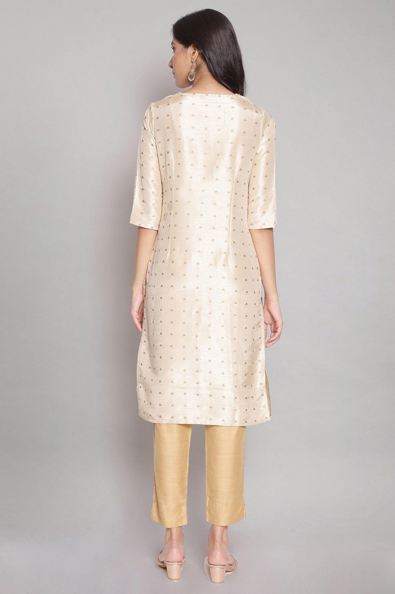 Light Gold kurta with Floral Print - wforwoman