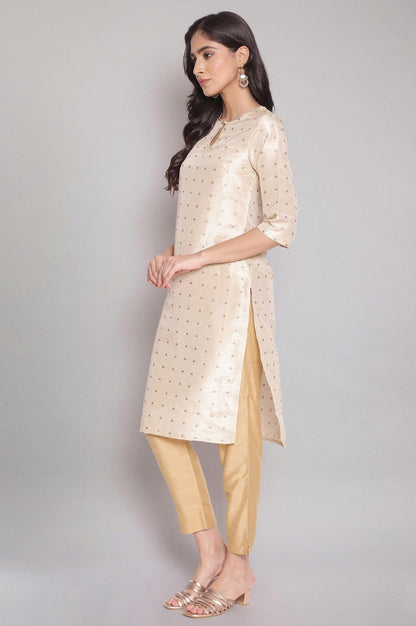 Light Gold kurta with Floral Print - wforwoman