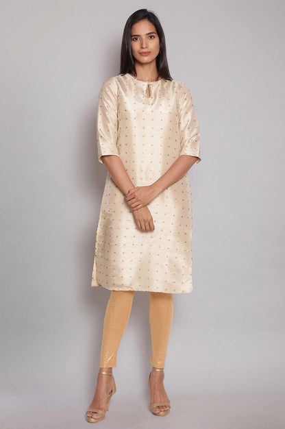 Light Gold kurta with Polka Print - wforwoman