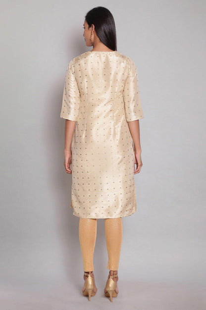 Light Gold kurta with Polka Print - wforwoman