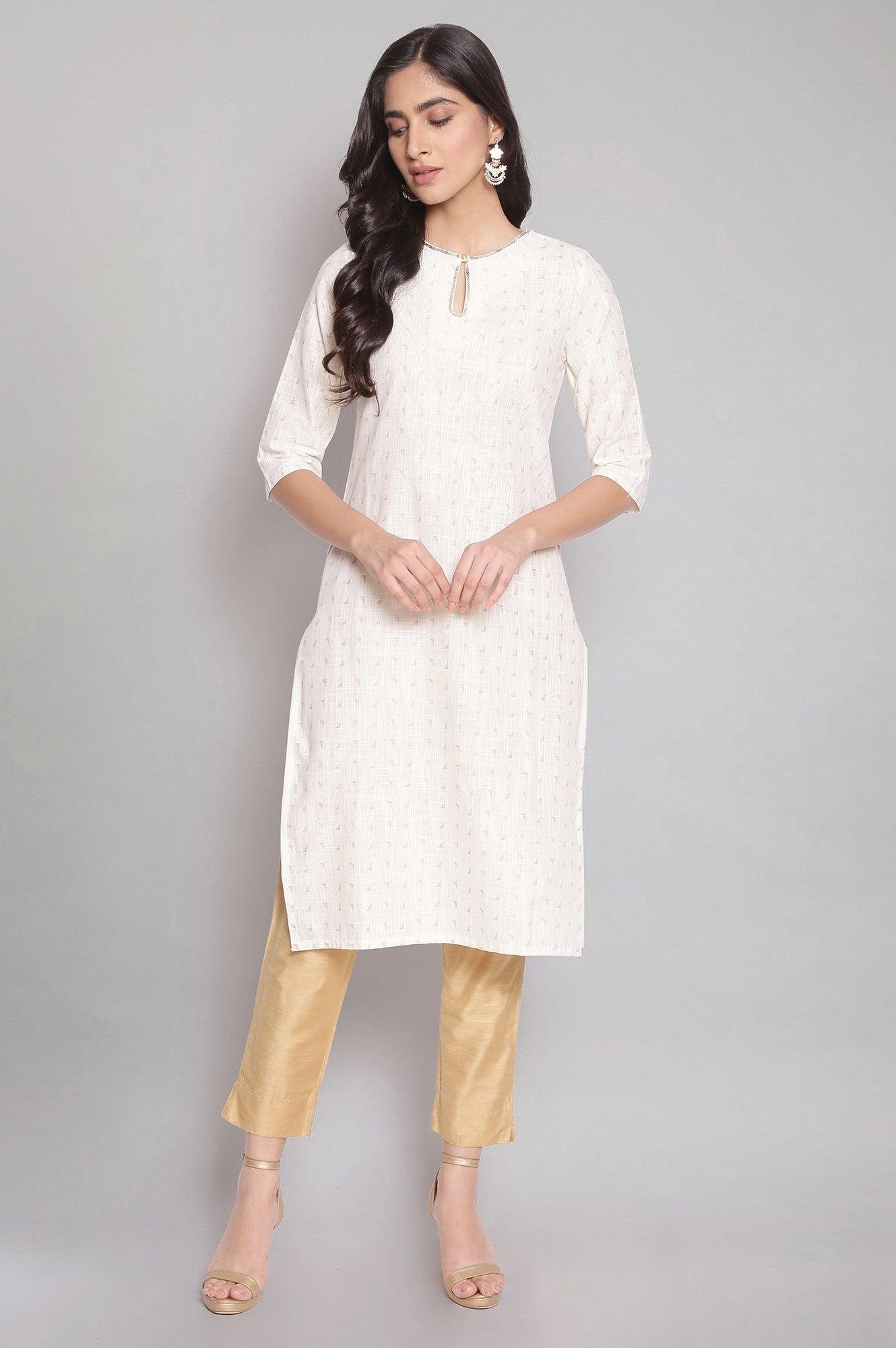 Ecru kurta with Foil Print - wforwoman