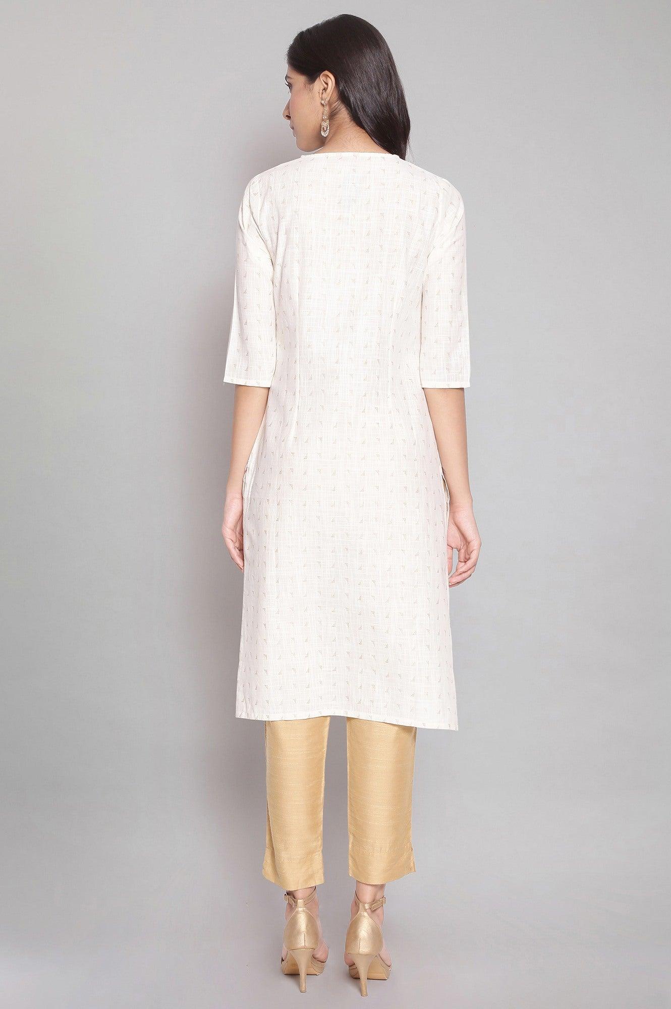 Ecru kurta with Foil Print - wforwoman