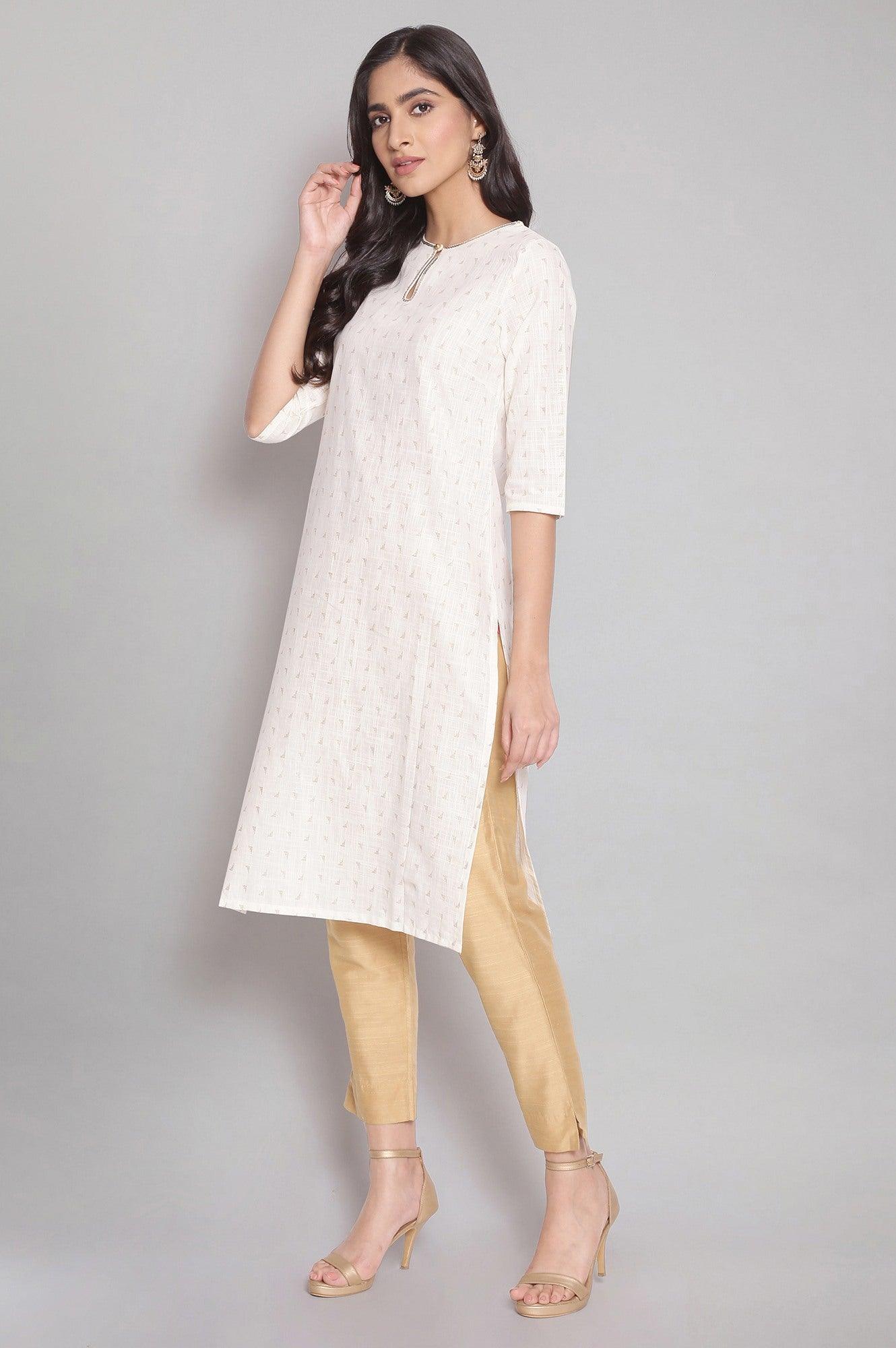 Ecru kurta with Foil Print - wforwoman