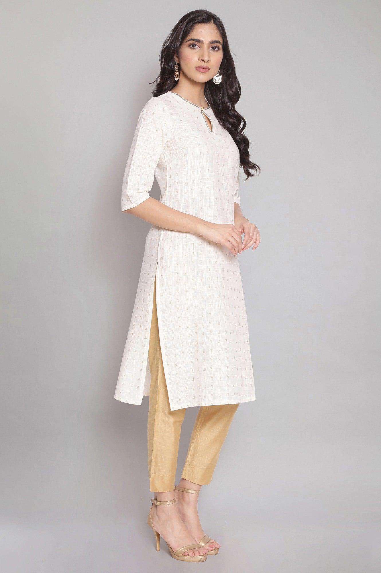 Ecru kurta with Foil Print - wforwoman