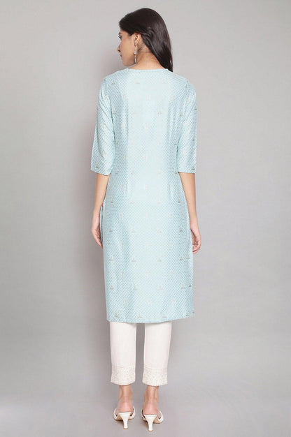 Sky Blue Foil Print kurta - wforwoman