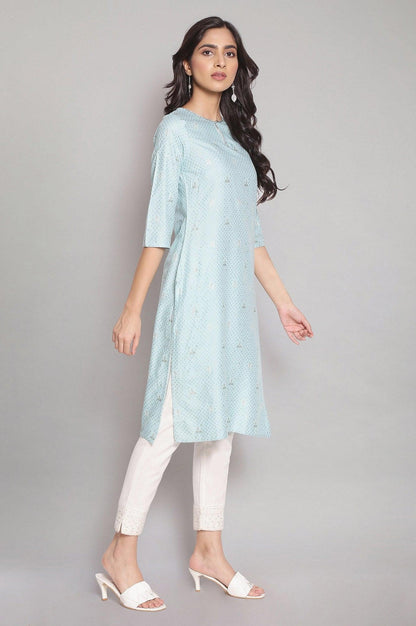 Sky Blue Foil Print kurta - wforwoman