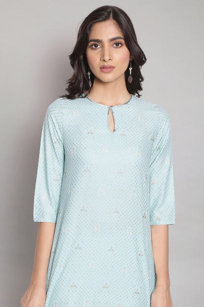 Sky Blue Foil Print kurta - wforwoman