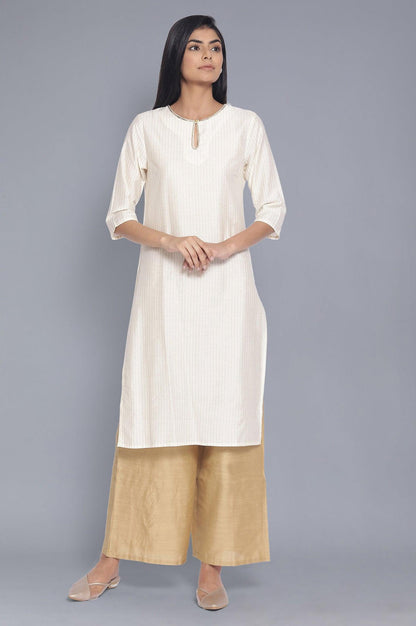 Ecru kurta with Gold Glitter Stripe Print - wforwoman