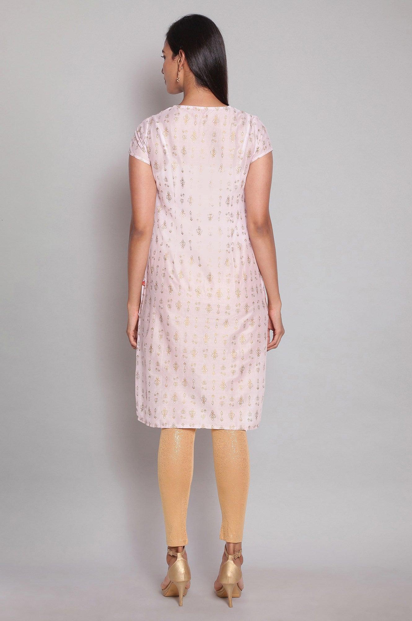 Light Pink Floral Print kurta - wforwoman