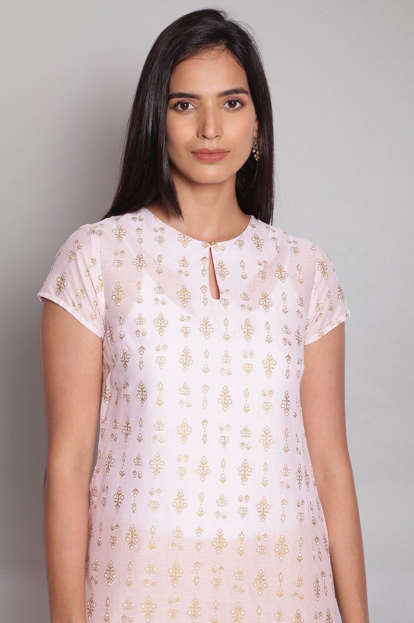 Light Pink Floral Print kurta - wforwoman