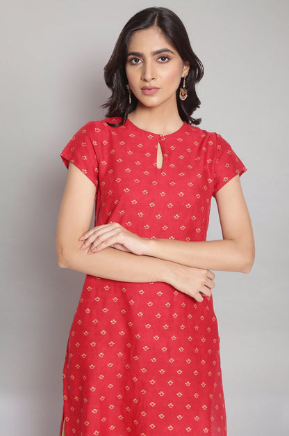 Red All-Over Print kurta