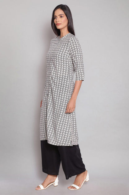 Ecru kurta with Black Geometric Print - wforwoman