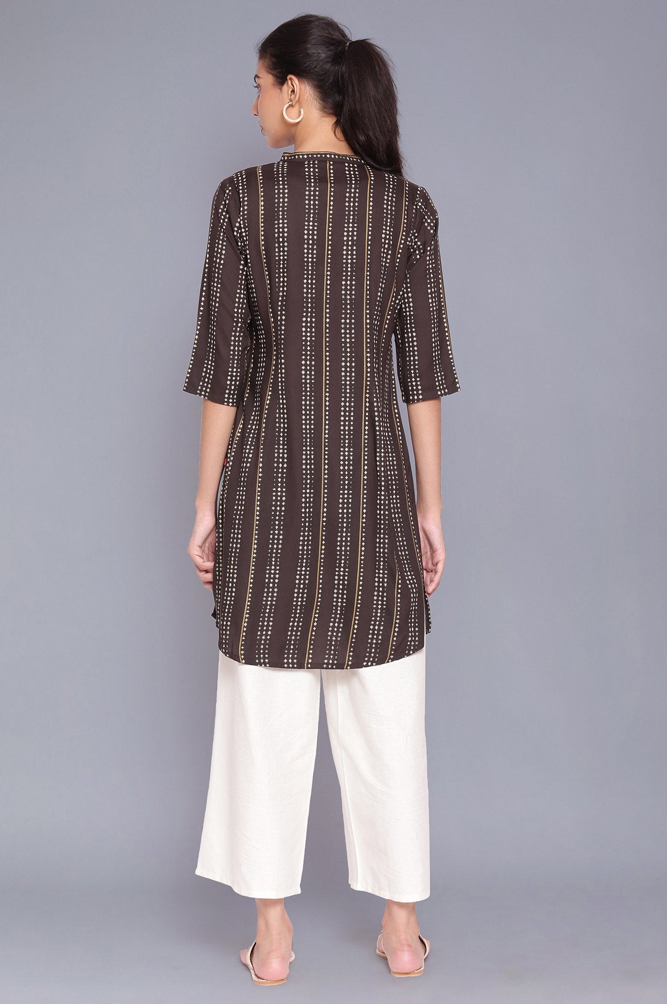 Black Mandarin Collar Striped A-line kurta