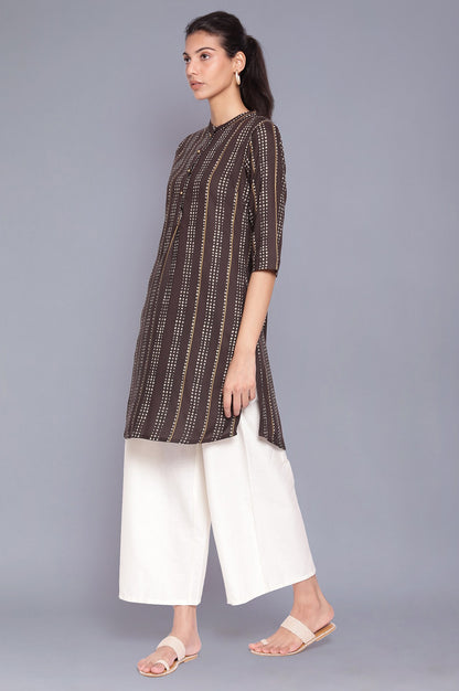 Black Mandarin Collar Striped A-line kurta