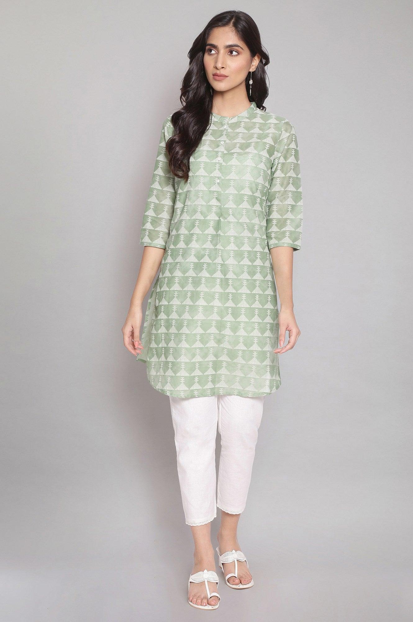 Green Aztec Print Straight kurta - wforwoman