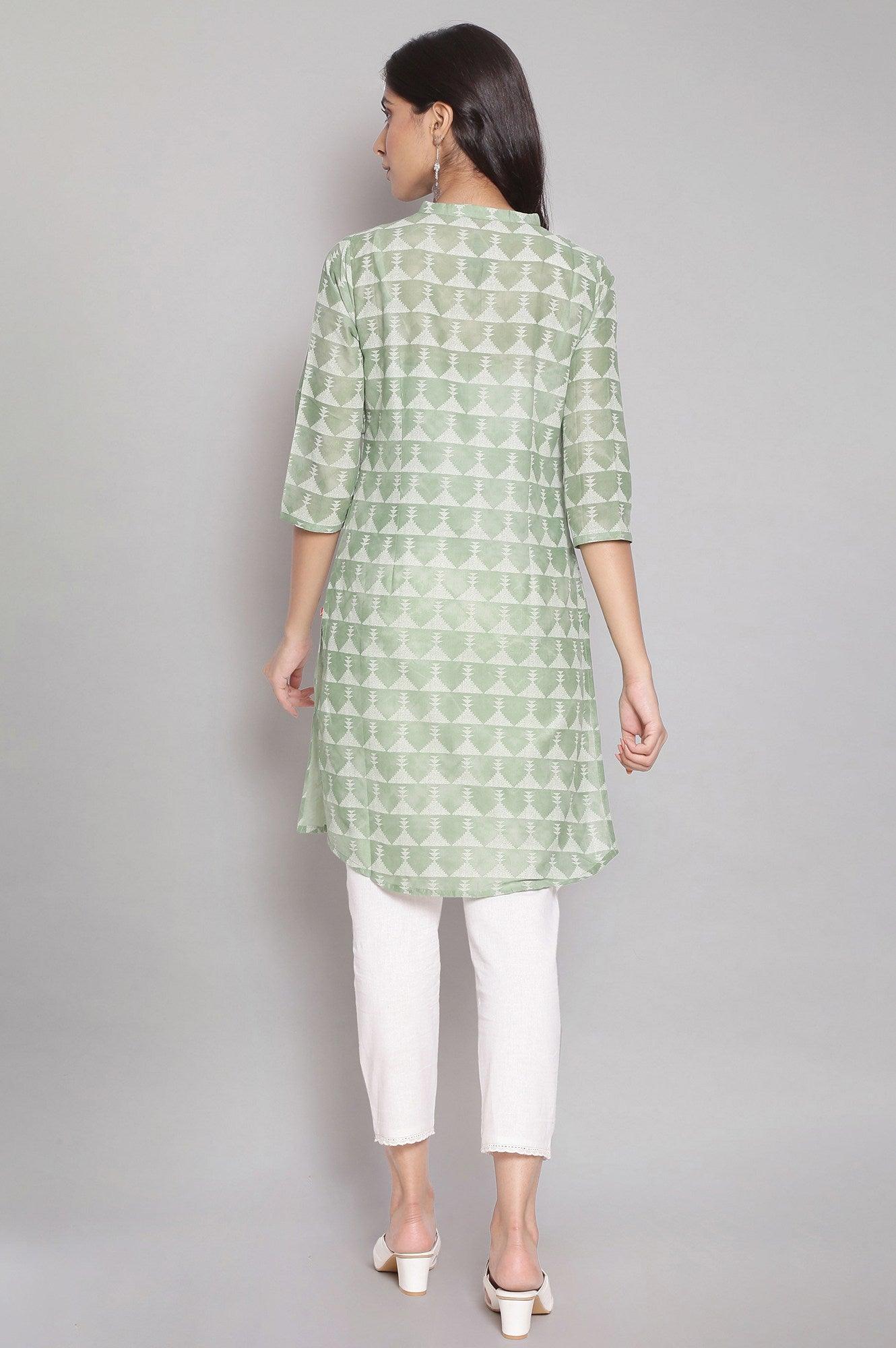 Green Aztec Print Straight kurta - wforwoman