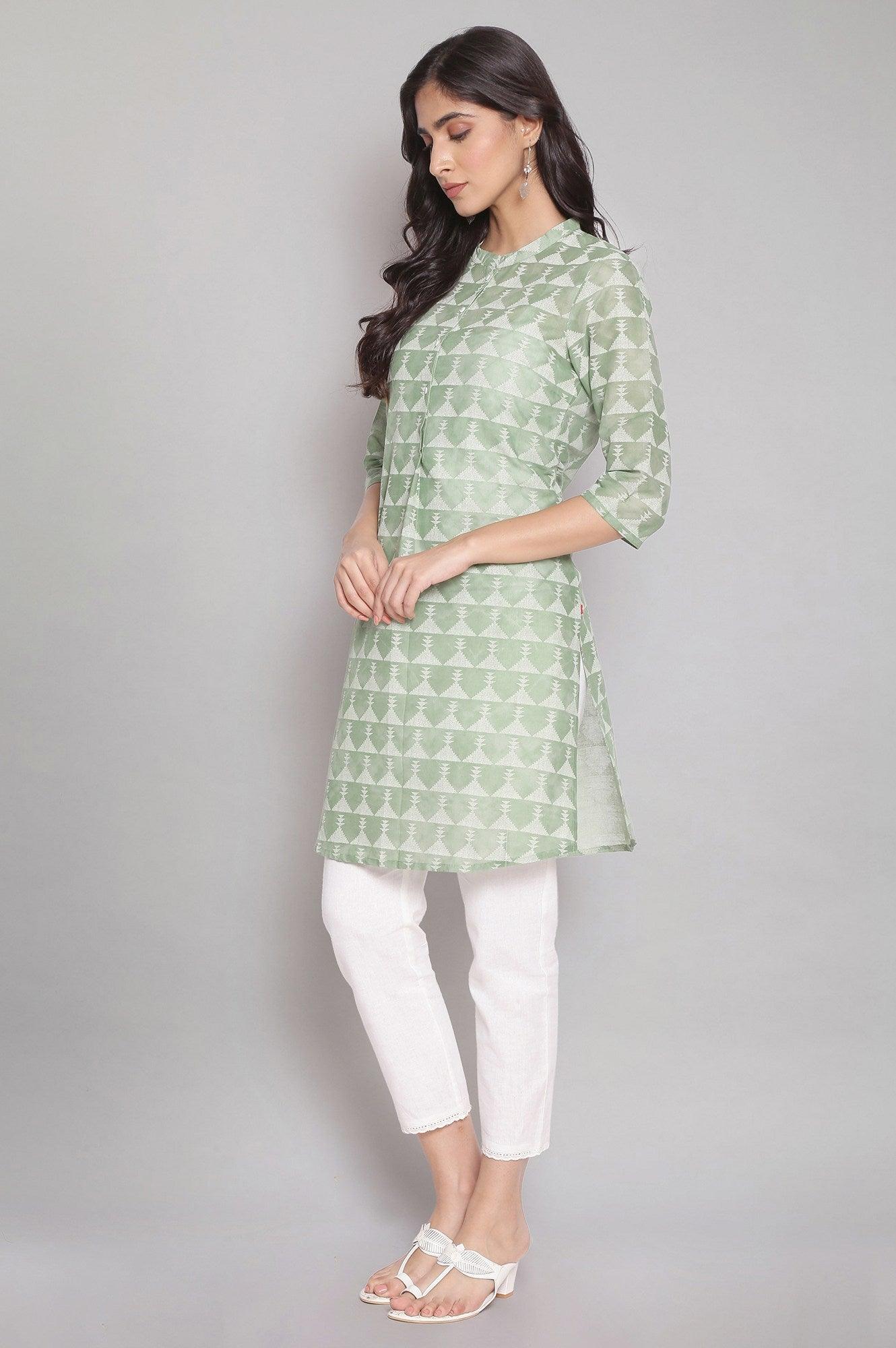 Green Aztec Print Straight kurta - wforwoman