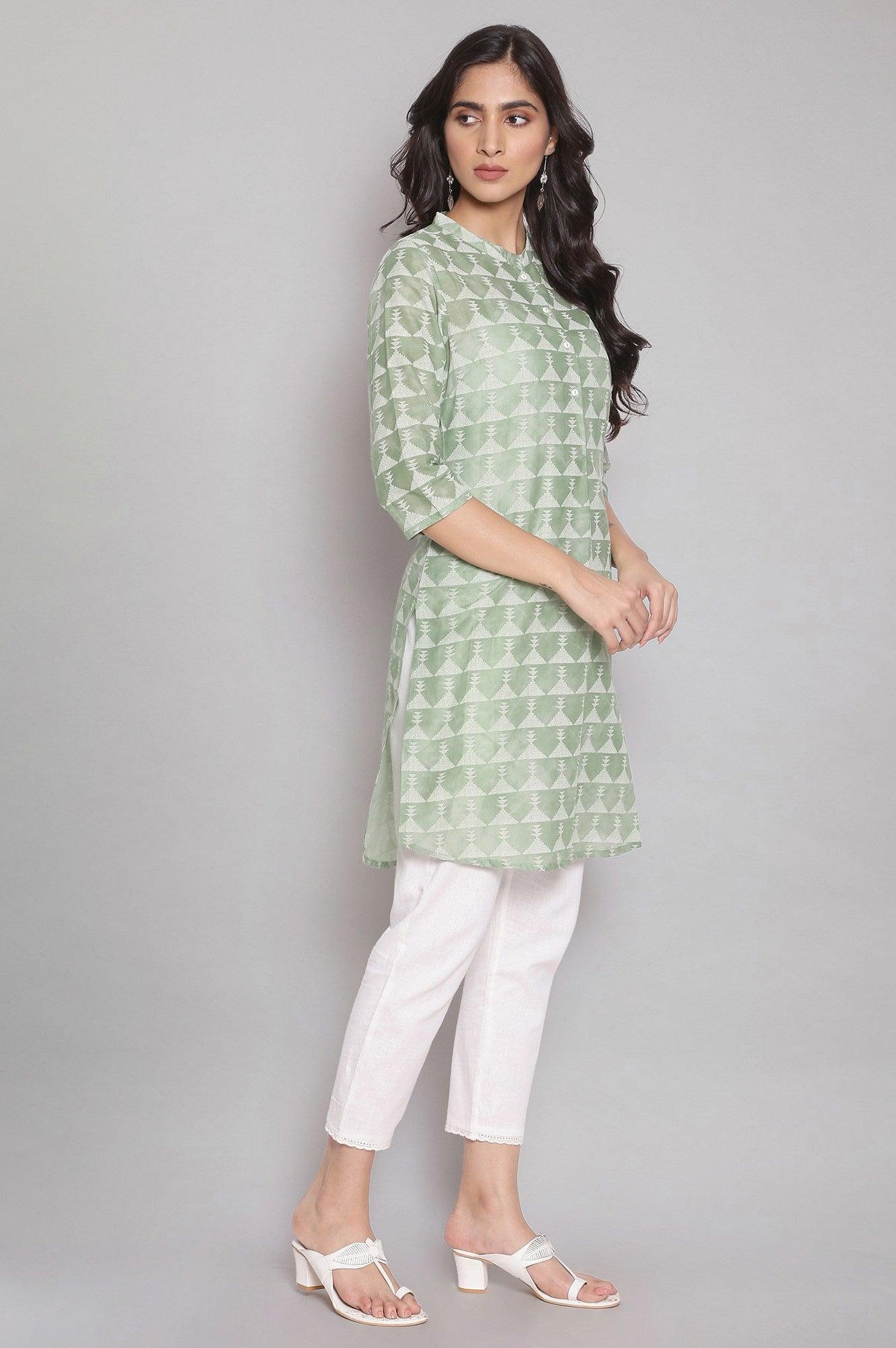 Green Aztec Print Straight kurta - wforwoman