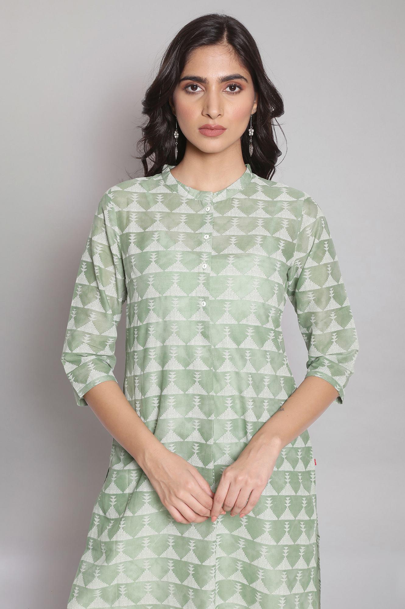 Green Aztec Print Straight kurta - wforwoman