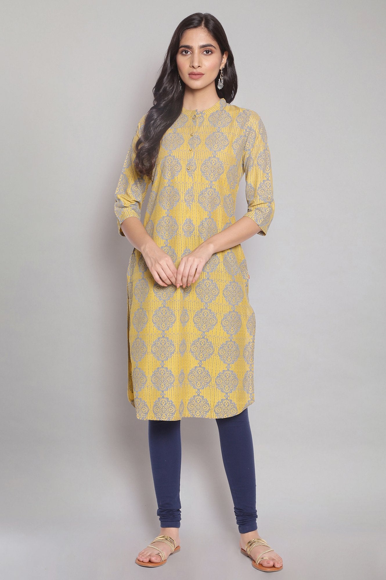 Yellow Aztec Print Straight kurta