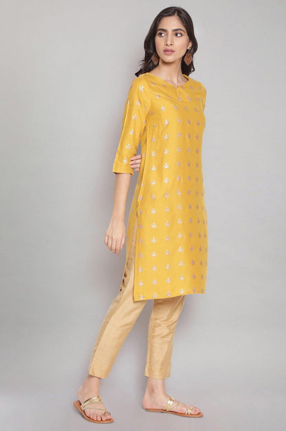 Mustard Yellow Foil Print Straight kurta - wforwoman