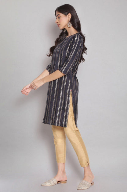 Navy Blue Round Neck Striped kurta - wforwoman