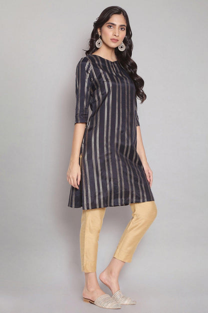 Navy Blue Round Neck Striped kurta - wforwoman