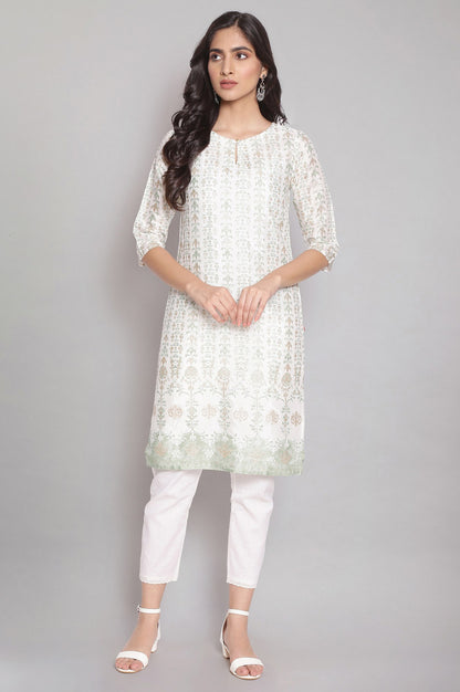 Green Round Neck Floral Print kurta