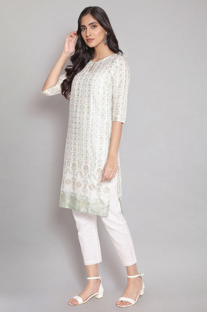 Green Round Neck Floral Print kurta