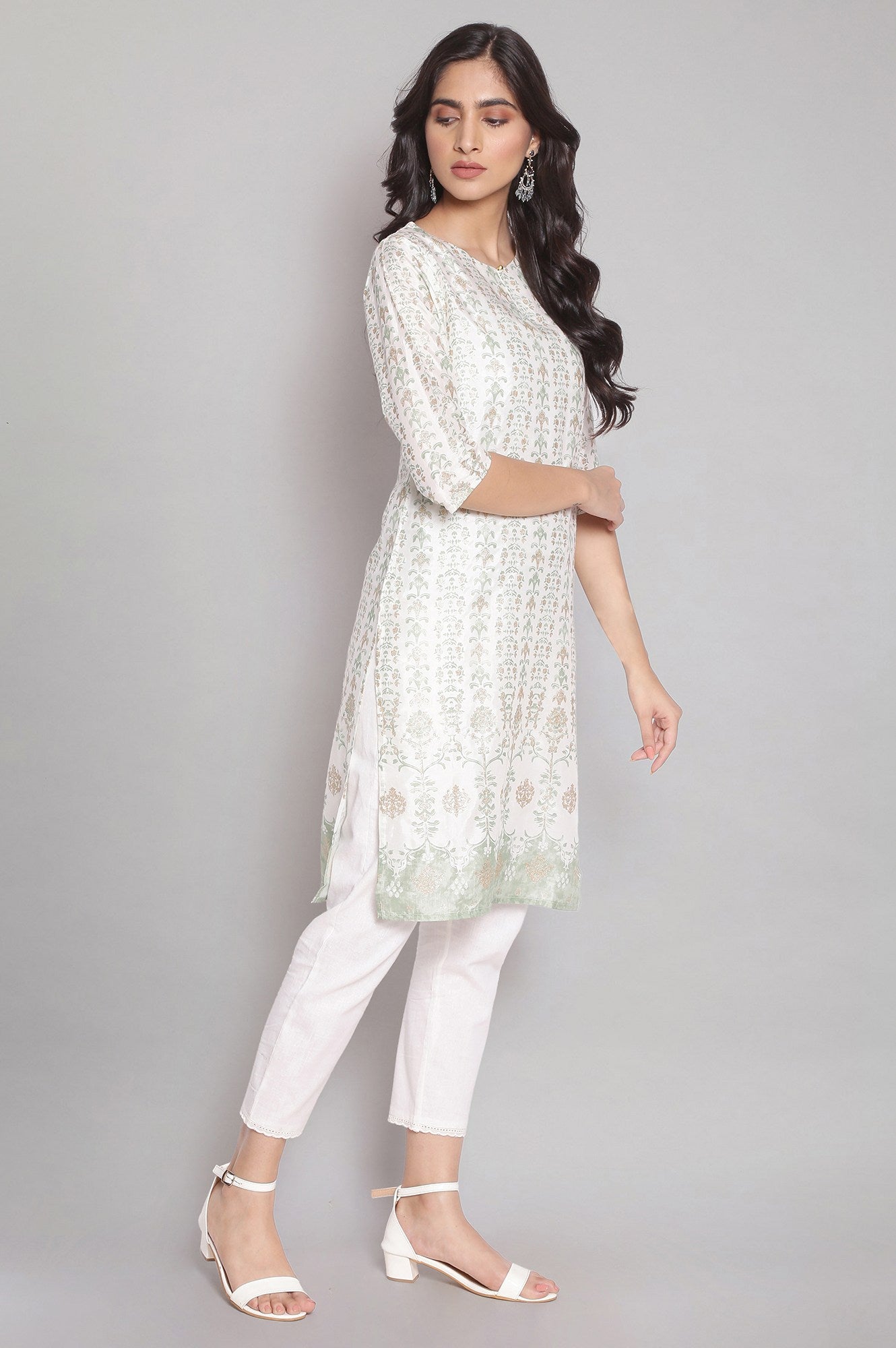 Green Round Neck Floral Print kurta