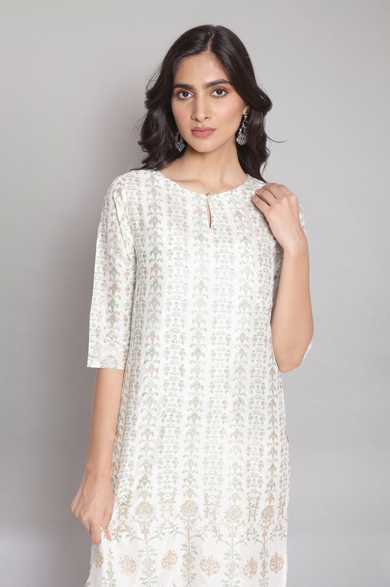 Green Round Neck Floral Print kurta