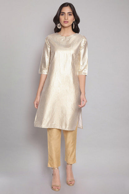 Ecru Gold Foil Print Straight kurta - wforwoman