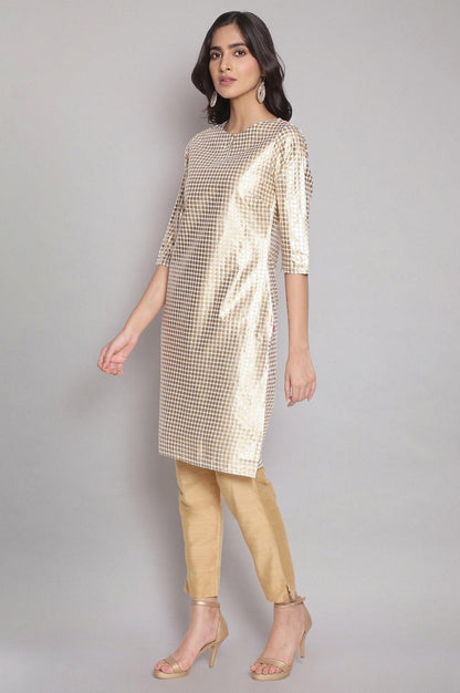 Ecru Gold Foil Print Straight kurta - wforwoman