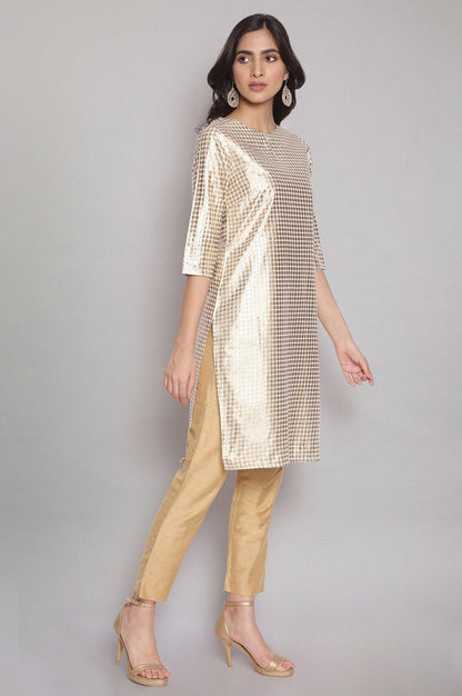 Ecru Gold Foil Print Straight kurta - wforwoman