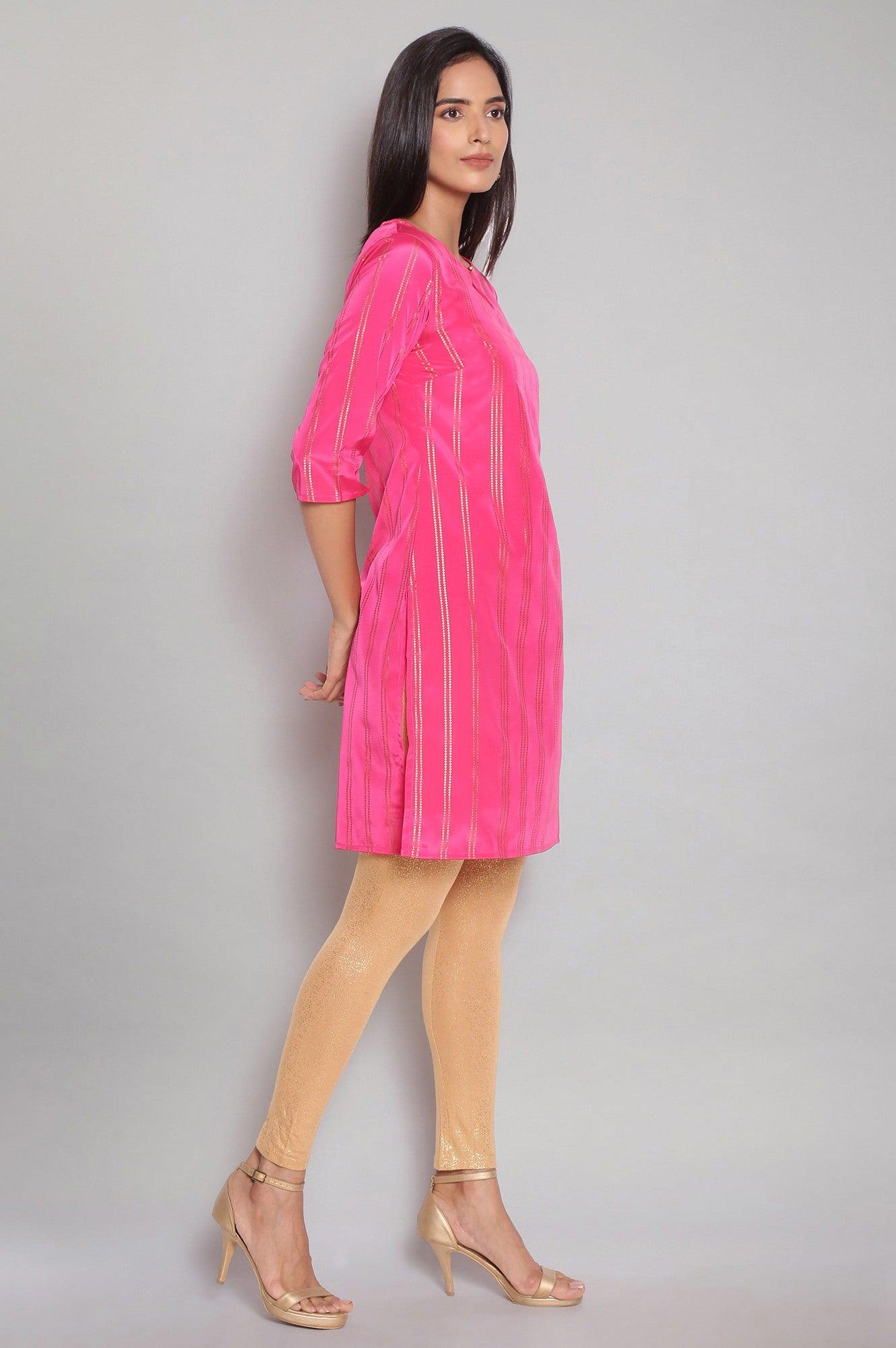 Fuchsia Pink Striped Straight kurta - wforwoman