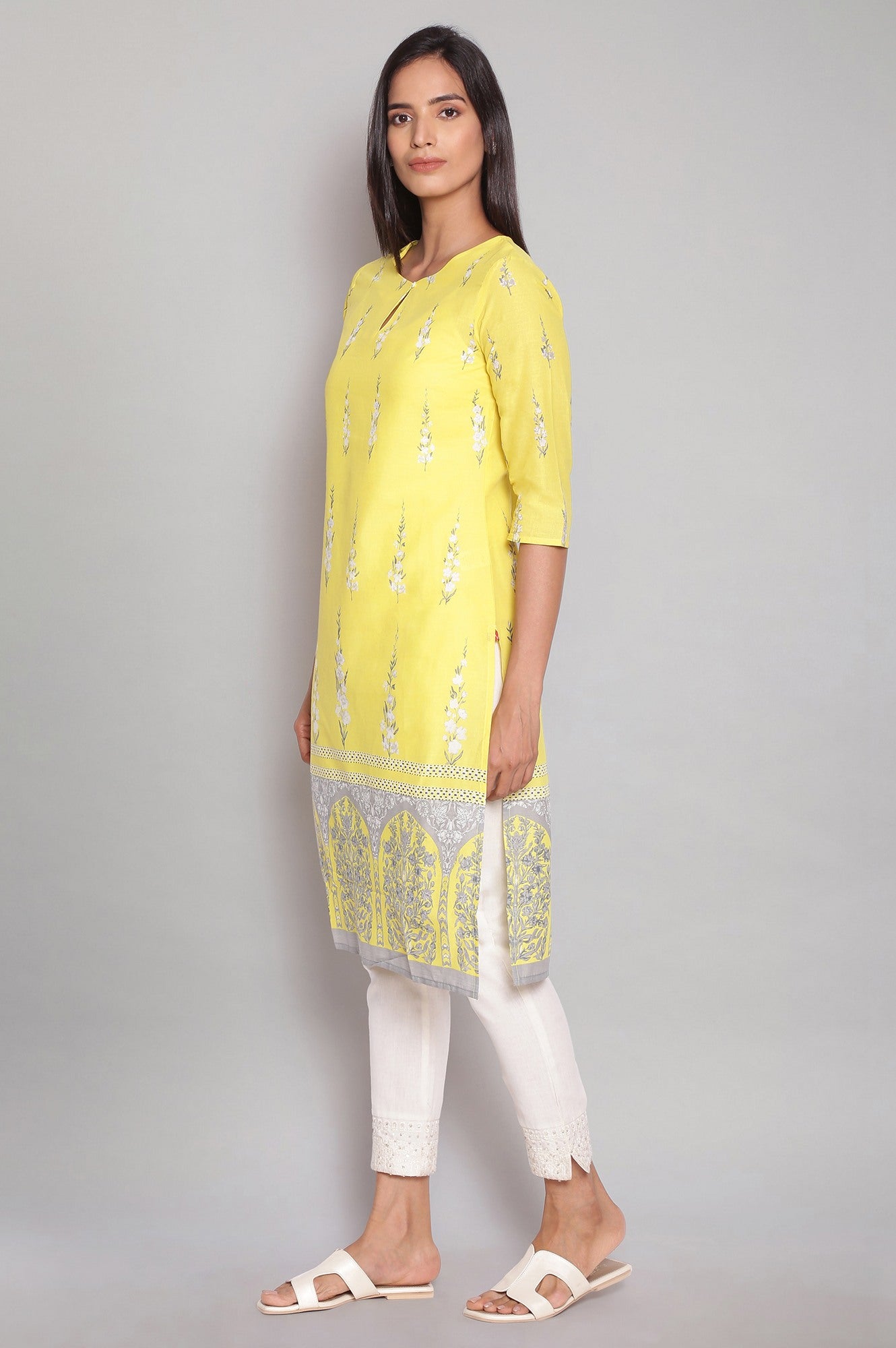 Yellow Floral Print kurta