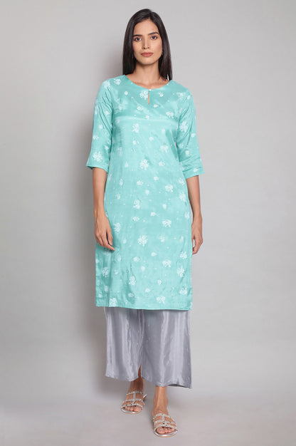 Teal Printed Straight kurta