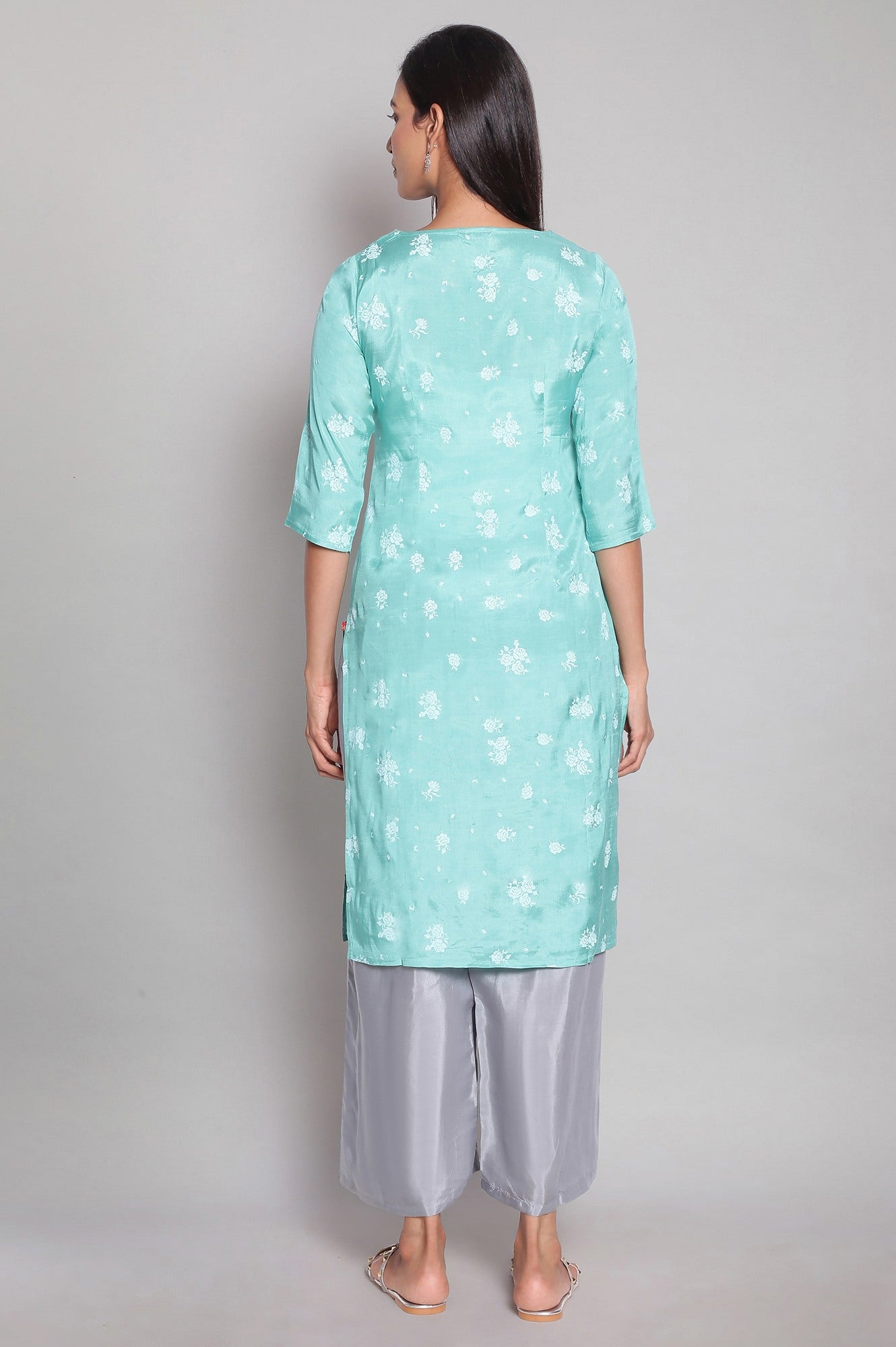 Teal Printed Straight kurta