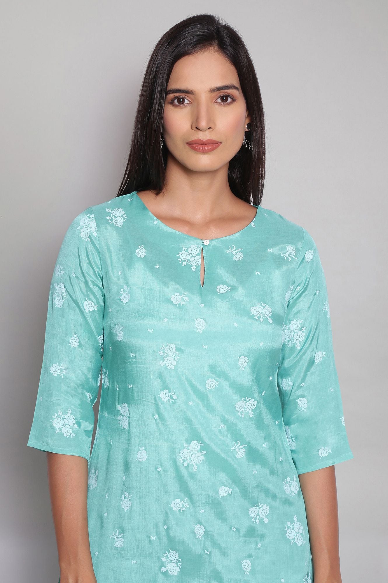 Teal Printed Straight kurta